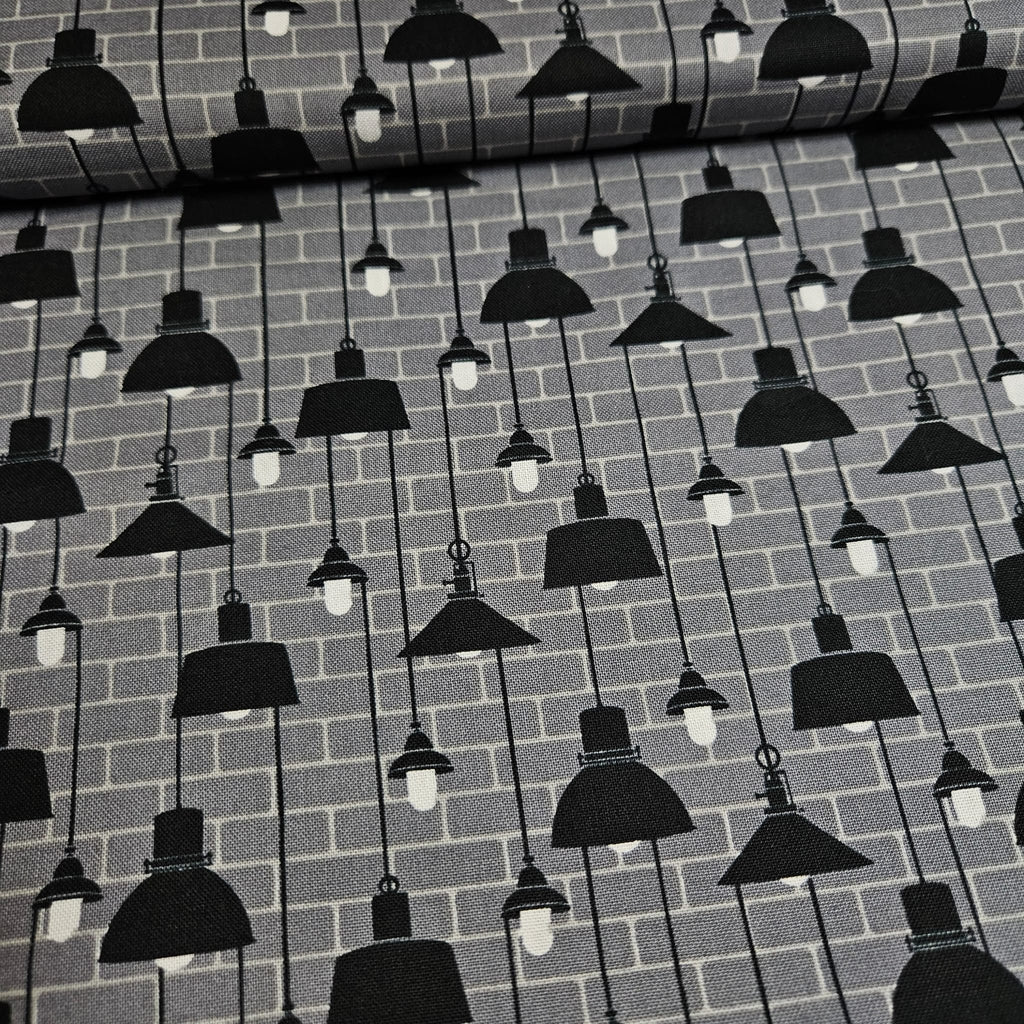 Stof - Loft Life Lamps Grey 100% Cotton Fabric - Crafts and Quilts