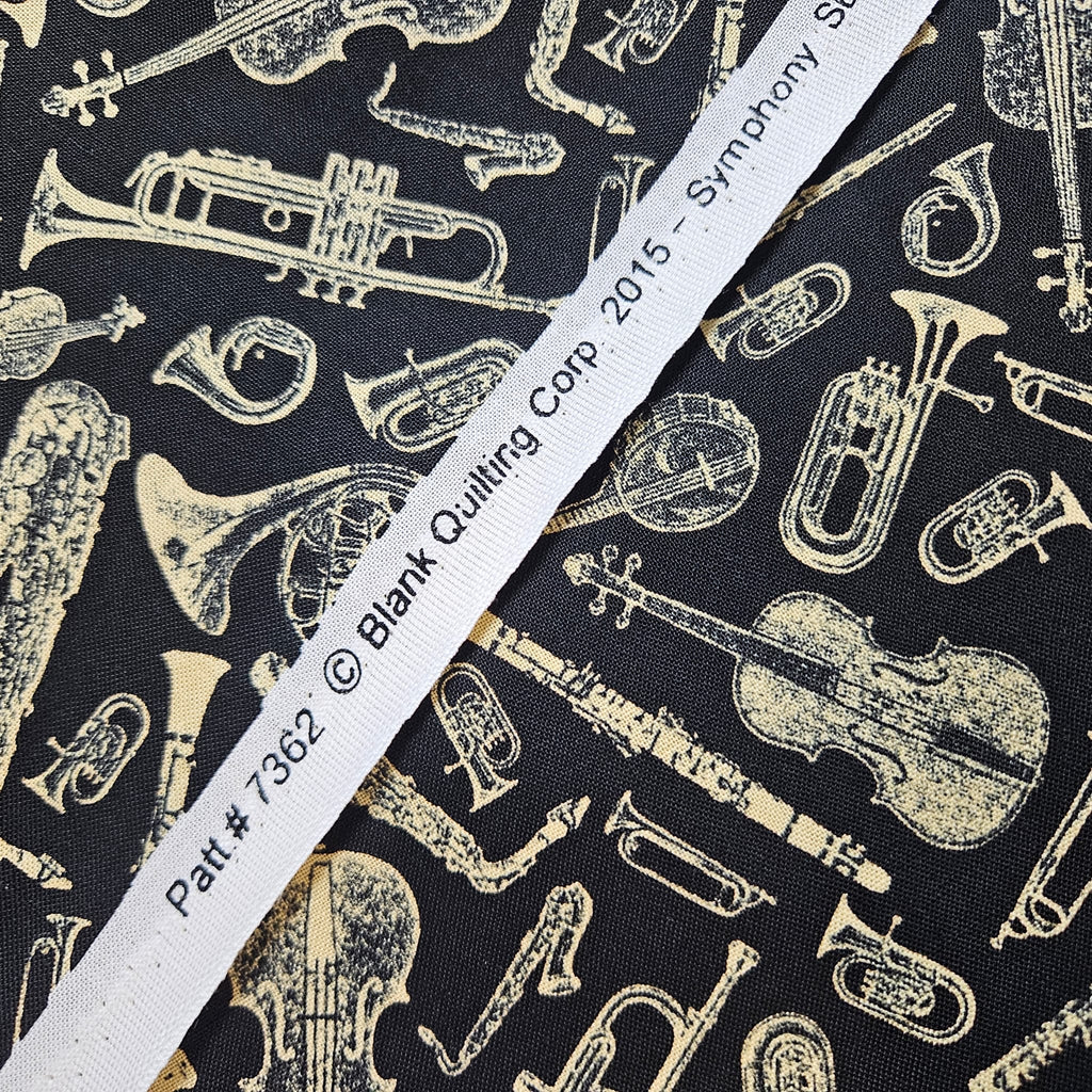 Blank Quilting - Symphony Instruments Black 100% Cotton Fabric - Crafts and Quilts