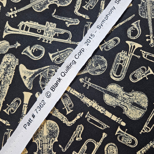 Blank Quilting - Symphony Instruments Black 100% Cotton Fabric - Crafts and Quilts