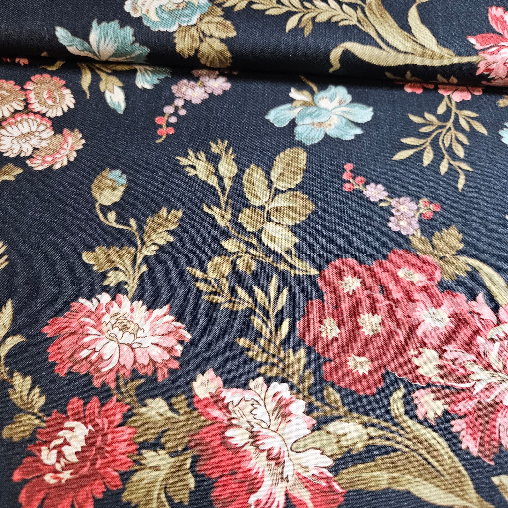 Windham Fabrics - Secrets and Shadows Floral Black 100% Cotton Fabric - Crafts and Quilts