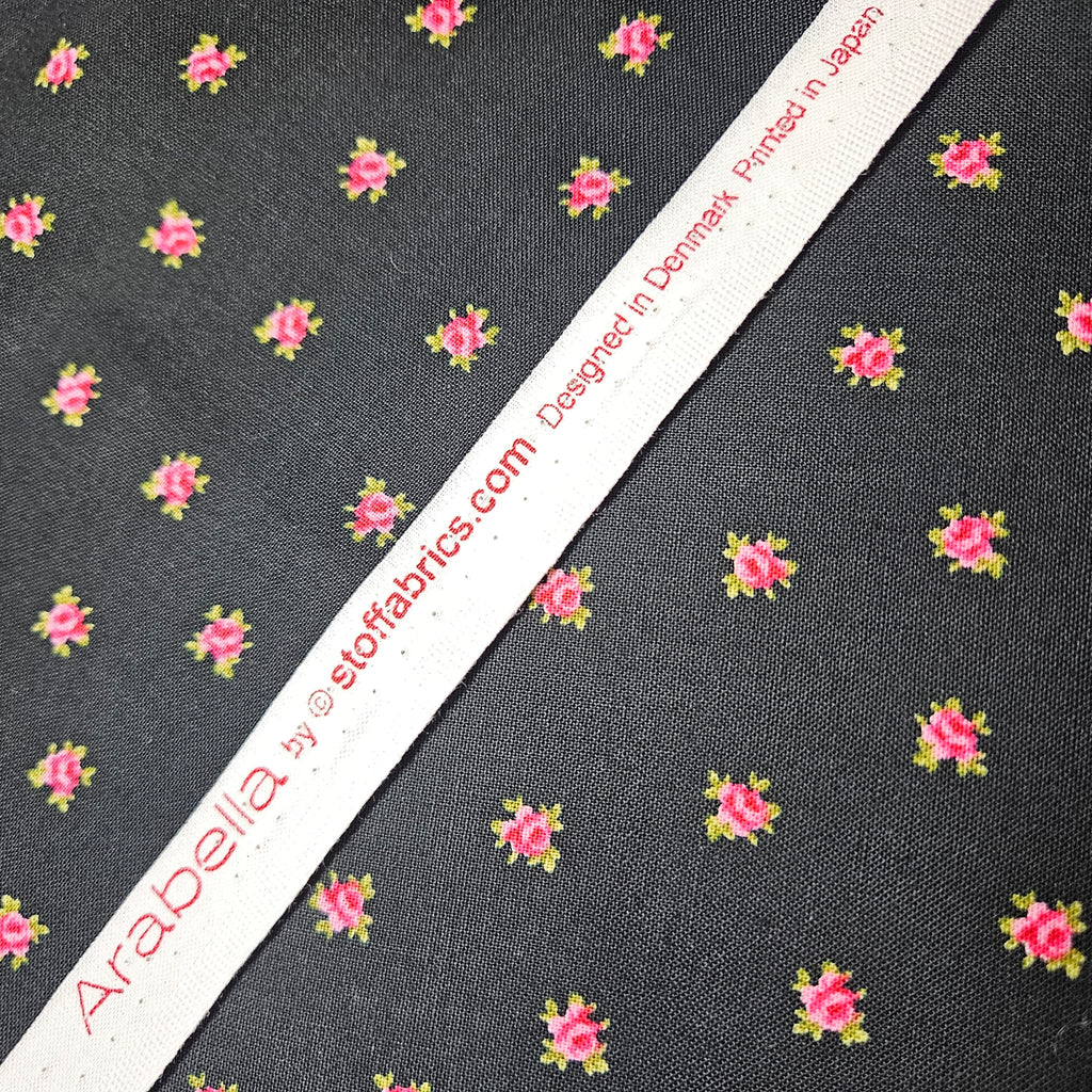 Stof - Arabella Rose on Black 100% Cotton Fabric - Crafts and Quilts