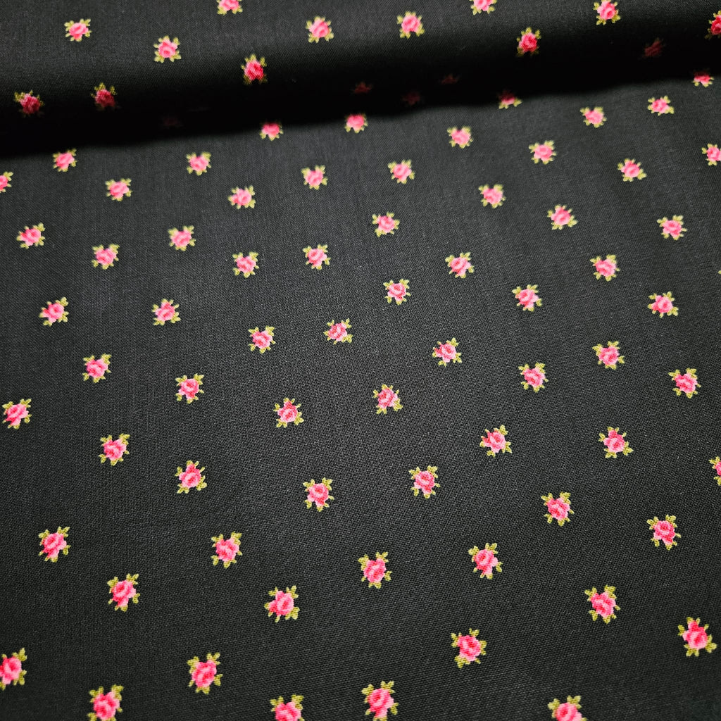 Stof - Arabella Rose on Black 100% Cotton Fabric - Crafts and Quilts