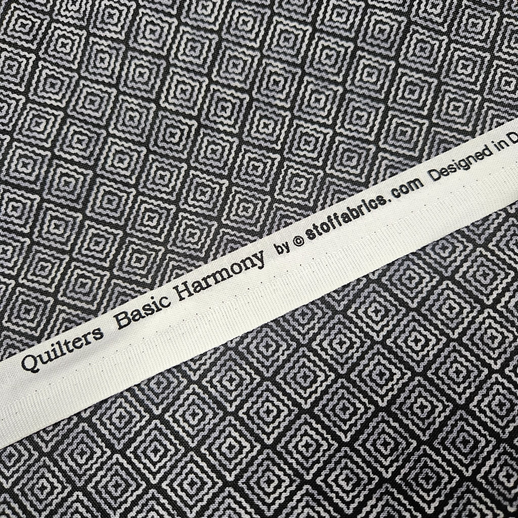 Stof - Quilters Basics Harmony Black White Geo 100% Cotton Fabric - Crafts and Quilts