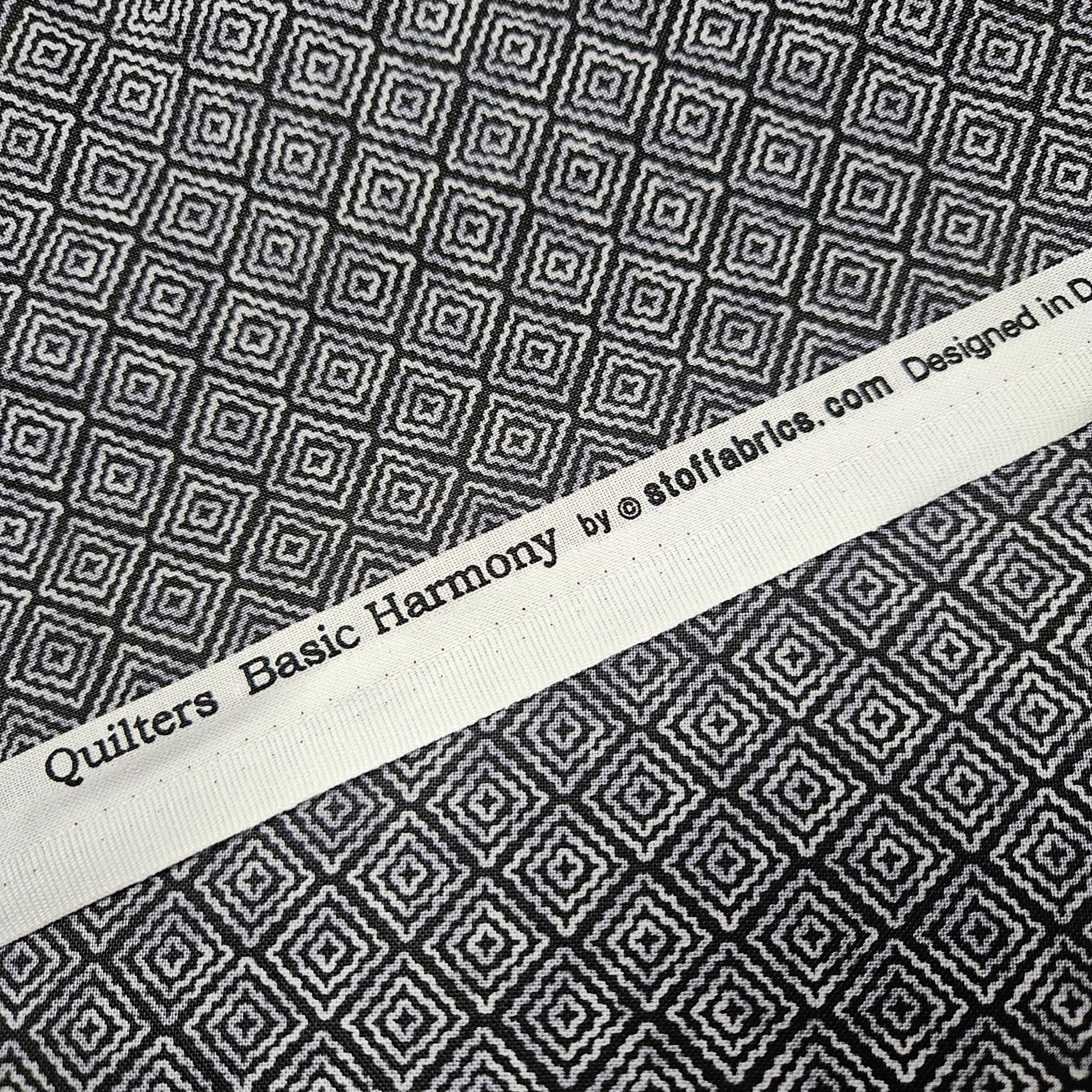 Stof - Quilters Basics Harmony Black White Geo 100% Cotton Fabric - Crafts and Quilts