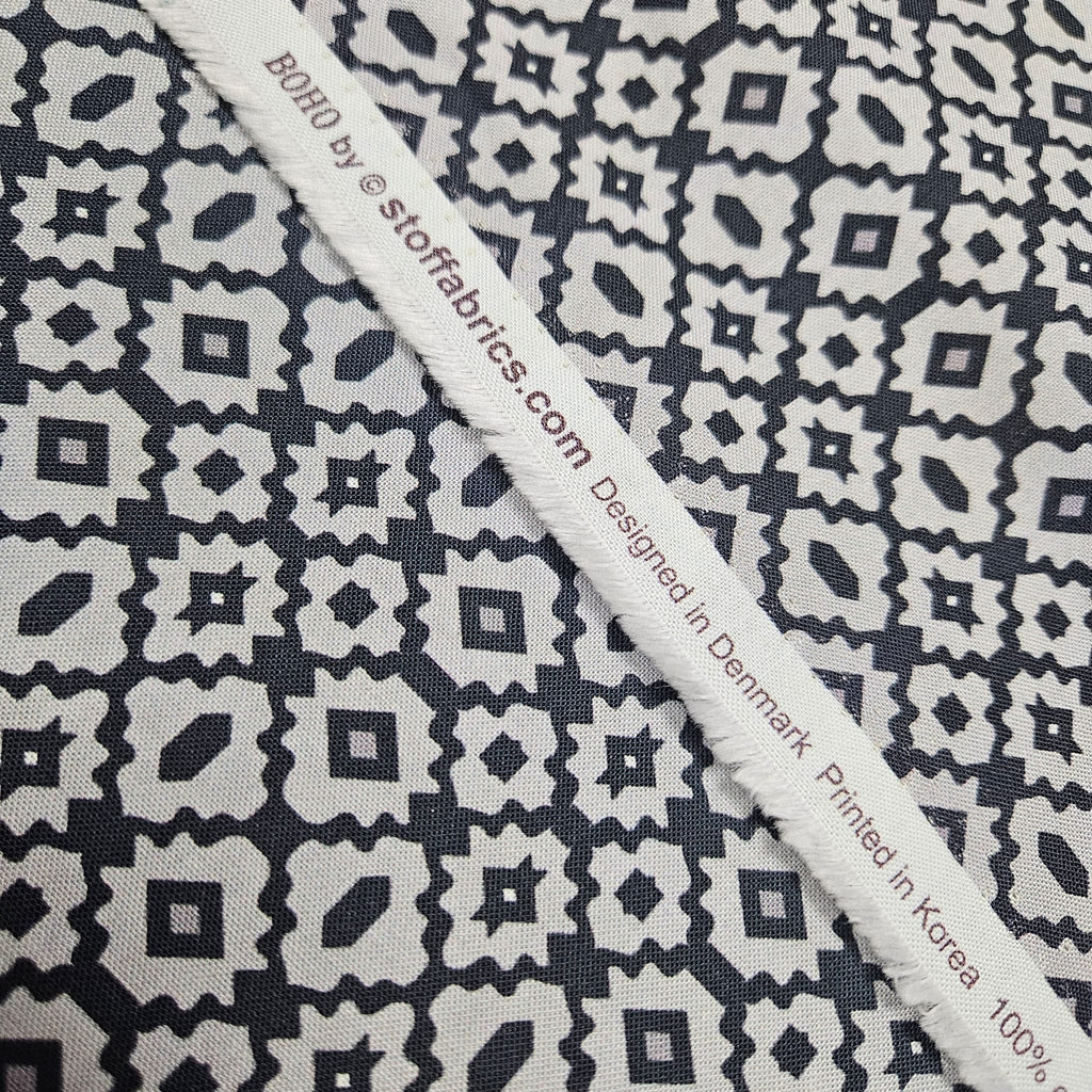 Stof - Boho Black Grey 100% Cotton Fabric - Crafts and Quilts