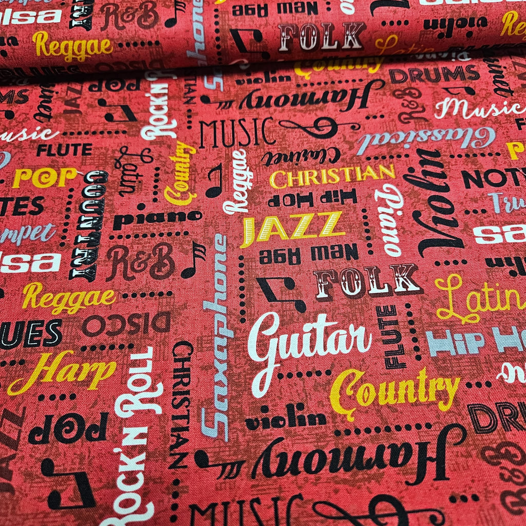 Blank Quilting - Sounds of Music Red 100% Cotton Fabric - Crafts and Quilts