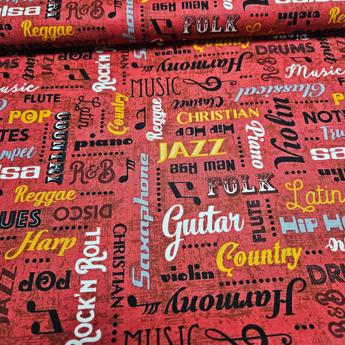 Blank Quilting - Sounds of Music Red 100% Cotton Fabric - Crafts and Quilts