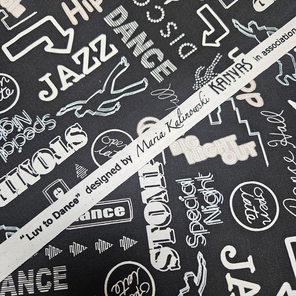 Kanvas - Luv to Dance Black & White 100% Cotton Fabric - Crafts and Quilts