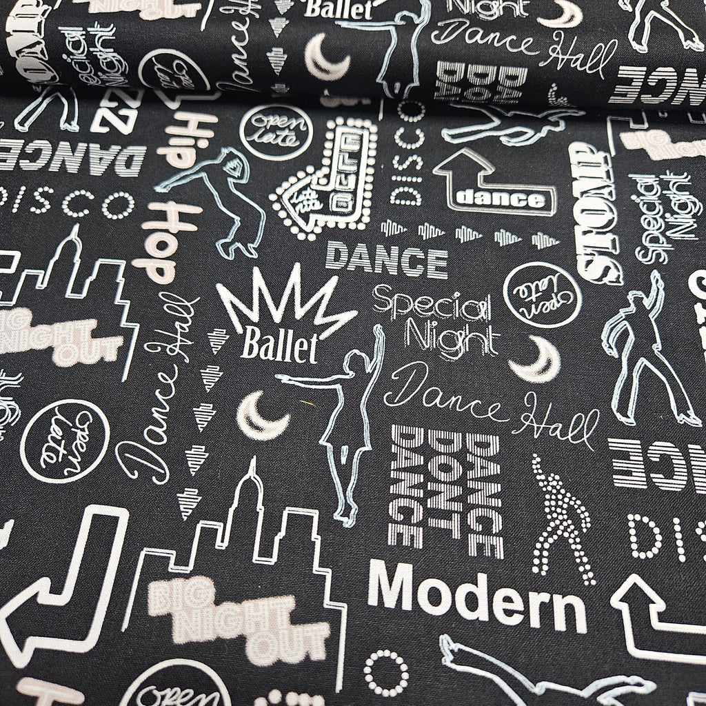 Kanvas - Luv to Dance Black & White 100% Cotton Fabric - Crafts and Quilts