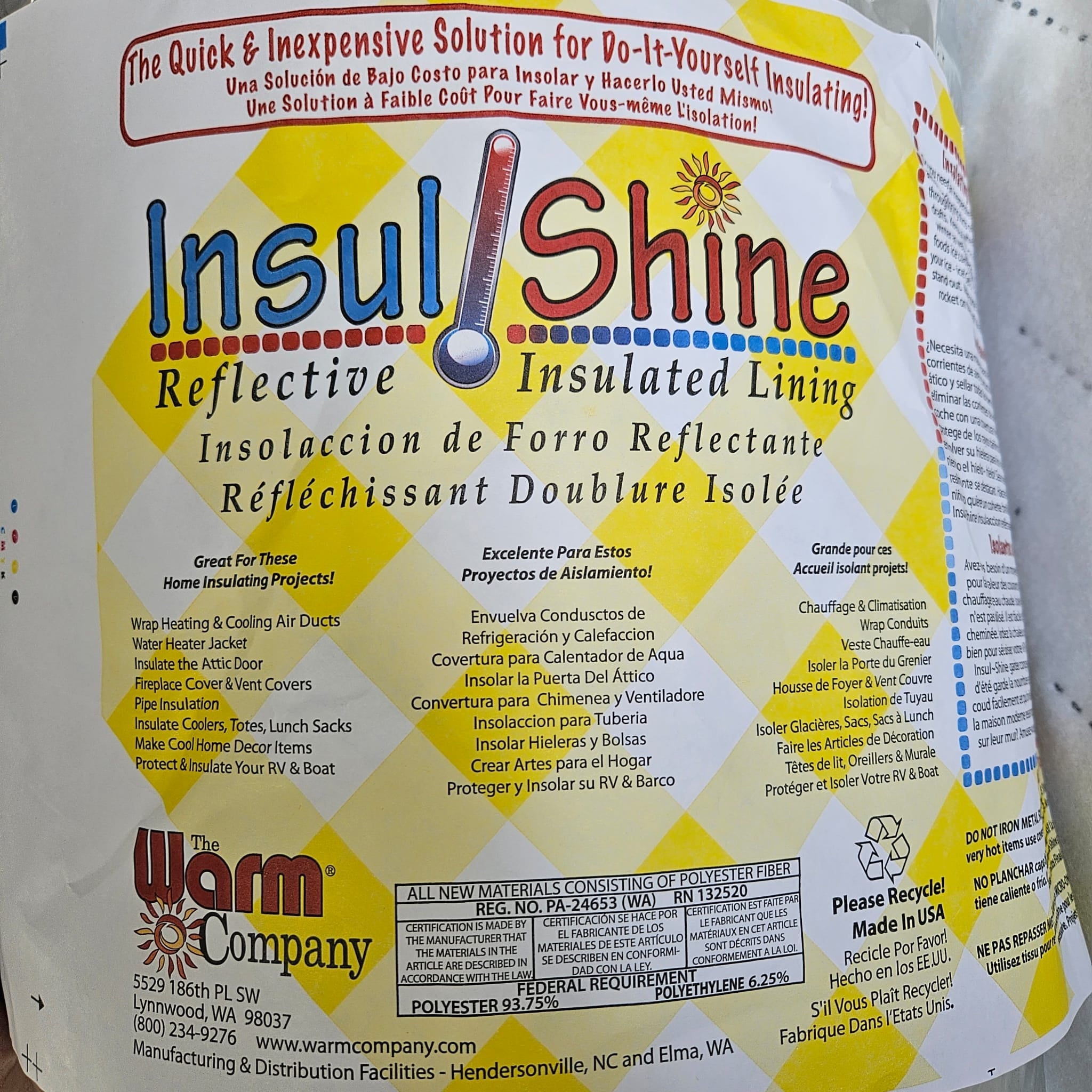 Insul-Shine Reflective Insulated Wadding 18" x 45" - Crafts and Quilts