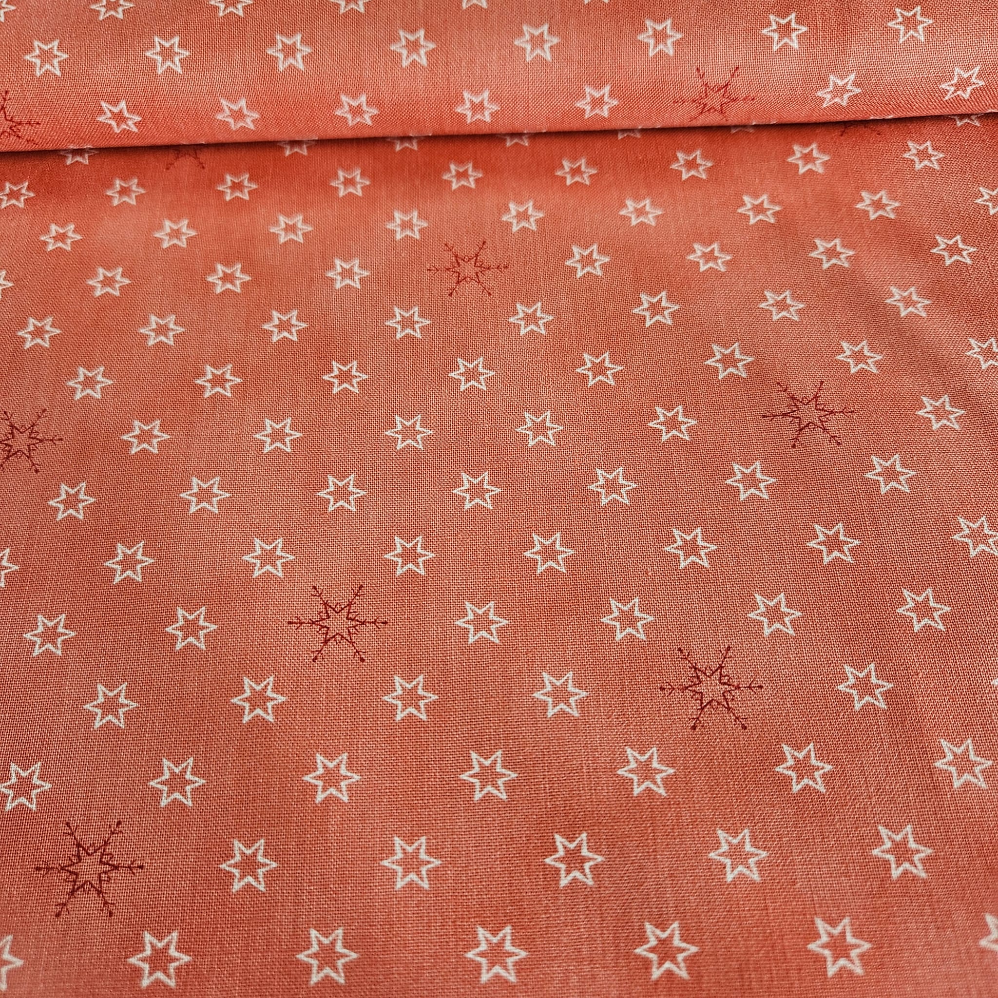 Stof - Silent Christmas Stars Terracotta 100% Cotton Fabric