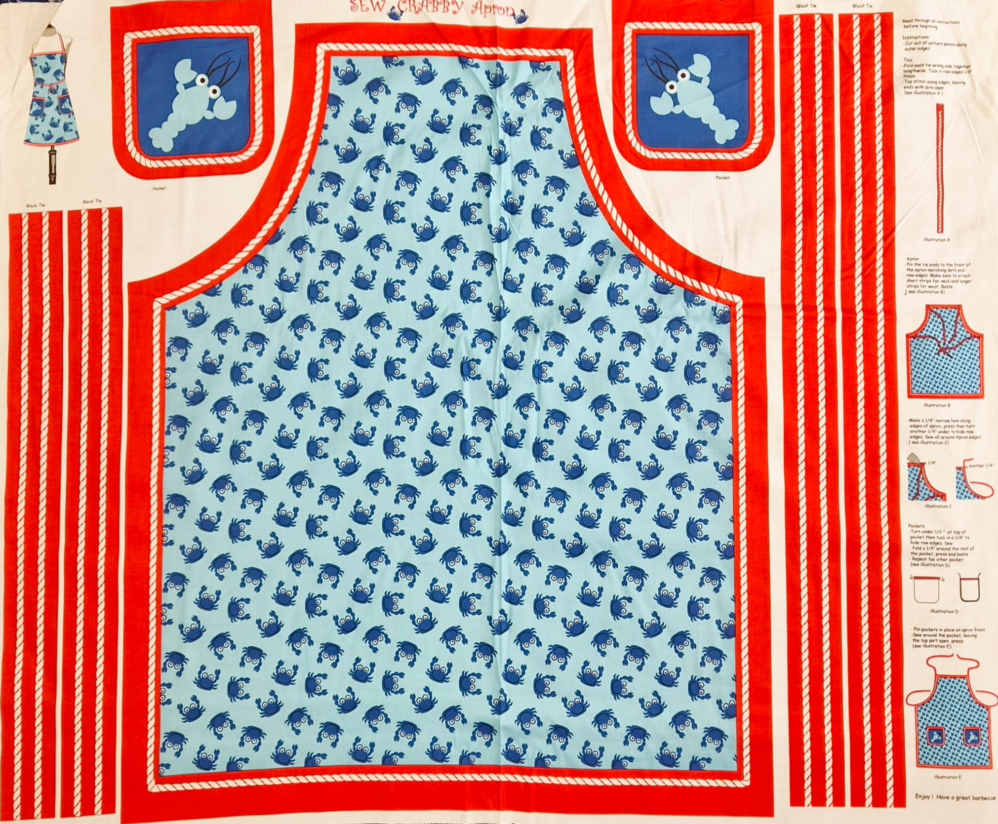 Benartex - Seaside Holidays Sew Crabby Make your own Apron Fabric Panel