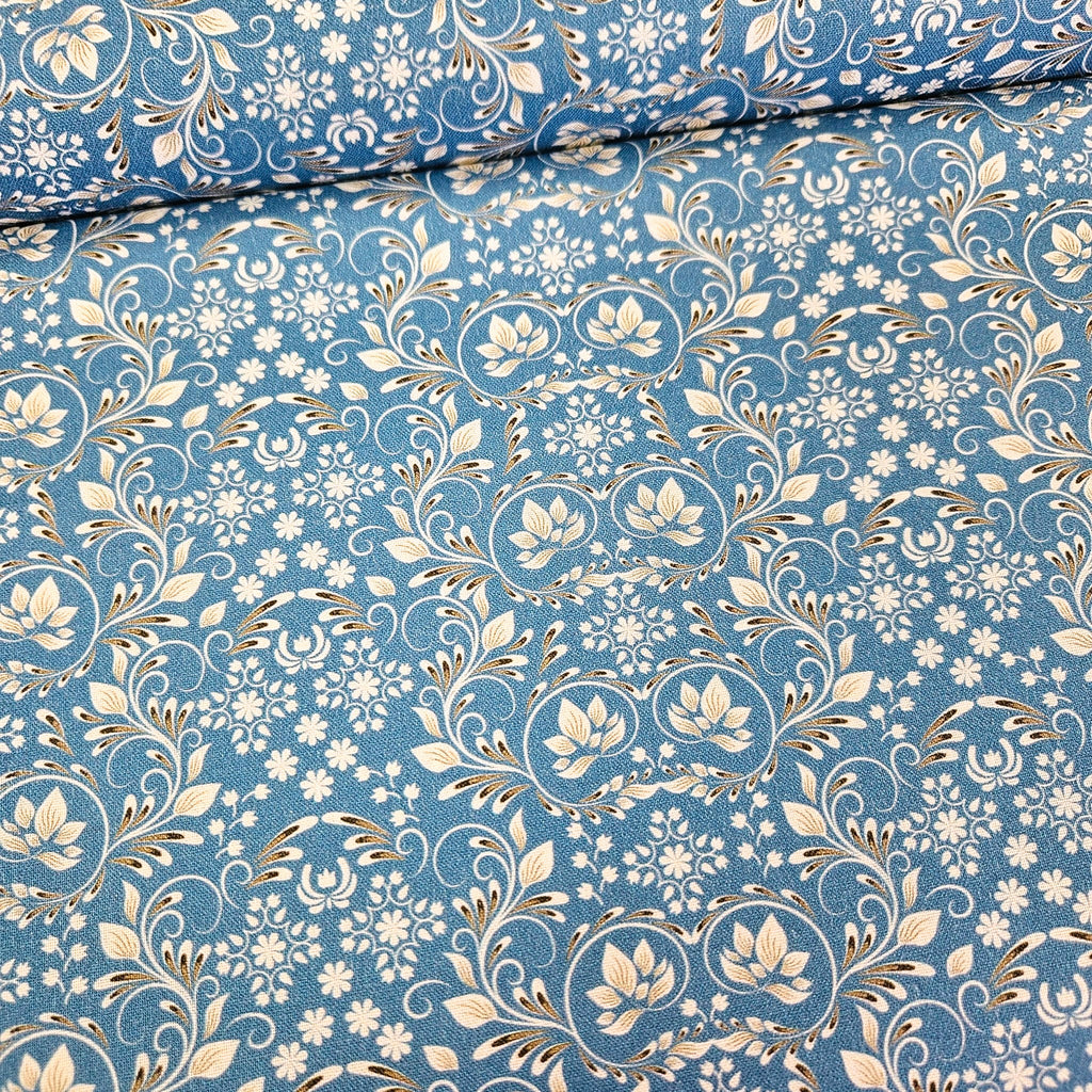 Stof - Blue and Marble 4502-875 100% Cotton Fabric