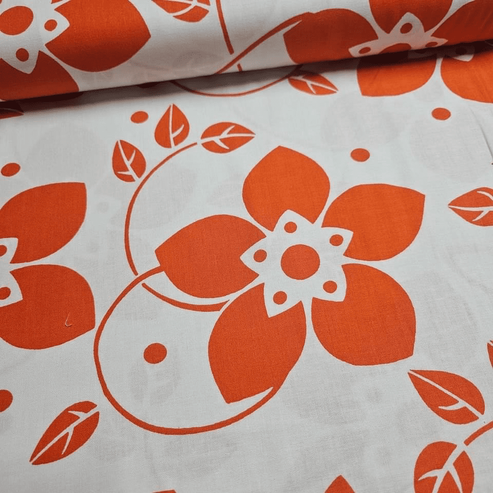 Benartex - Brigitte by Contempo Studios Orange Flowers On White 100% Cotton Fabric - Crafts and Quilts