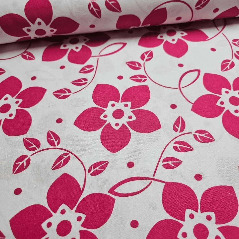Benartex - Brigitte by Contempo Studios Pink Flowers On White 100% Cotton Fabric - Crafts and Quilts