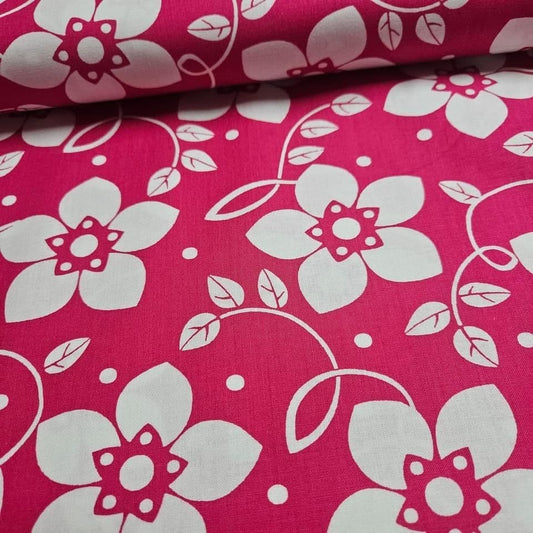 Benartex - Brigitte by Contempo Studios White Flowers On Pink 100% Cotton Fabric - Crafts and Quilts