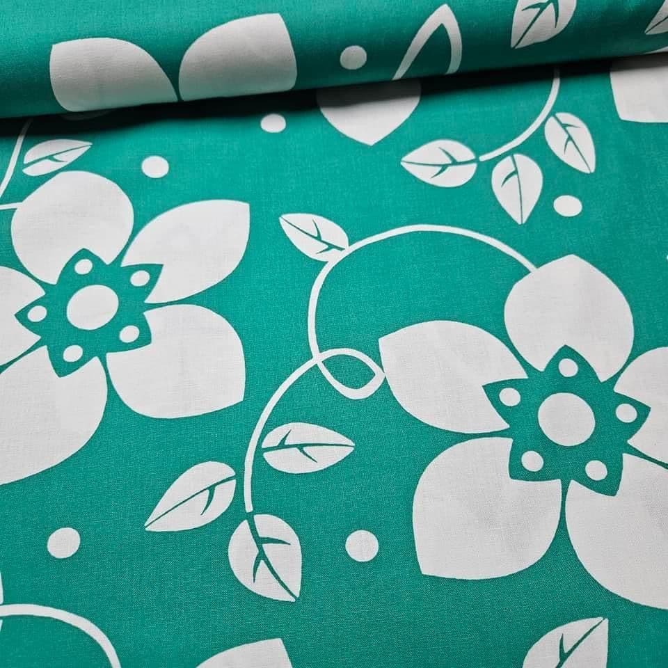 Benartex - Palm Springs Turquoise Flower 100% Cotton Fabric - Crafts and Quilts