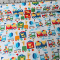 Camelot Cottons - Animal Train Blue 61179902B Brushed 100% Cotton Fabric - Crafts and Quilts