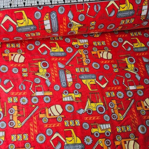 Camelot Cottons - Construction Diggers 1150007B Brushed 100% Cotton Fabric - Crafts and Quilts