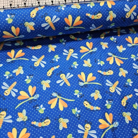 Camelot Cottons - Cute Bugs Blue 61179905B Brushed 100% Cotton Fabric