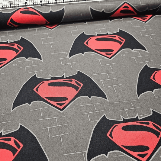 Camelot Cottons - DC Justice League Batman vs Superman Logos Grey 23420106 100% Cotton Fabric