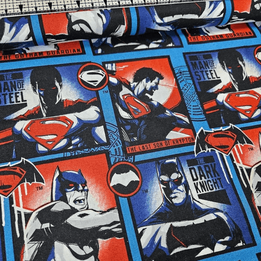 Camelot Cottons - DC Justice League Dark Knight & Man of Steel Comic Blue 100% Cotton Fabric