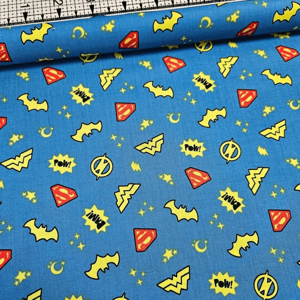 Camelot Cottons - DC Justice League Hero Logos Blue 23421302 100% Cotton Fabric