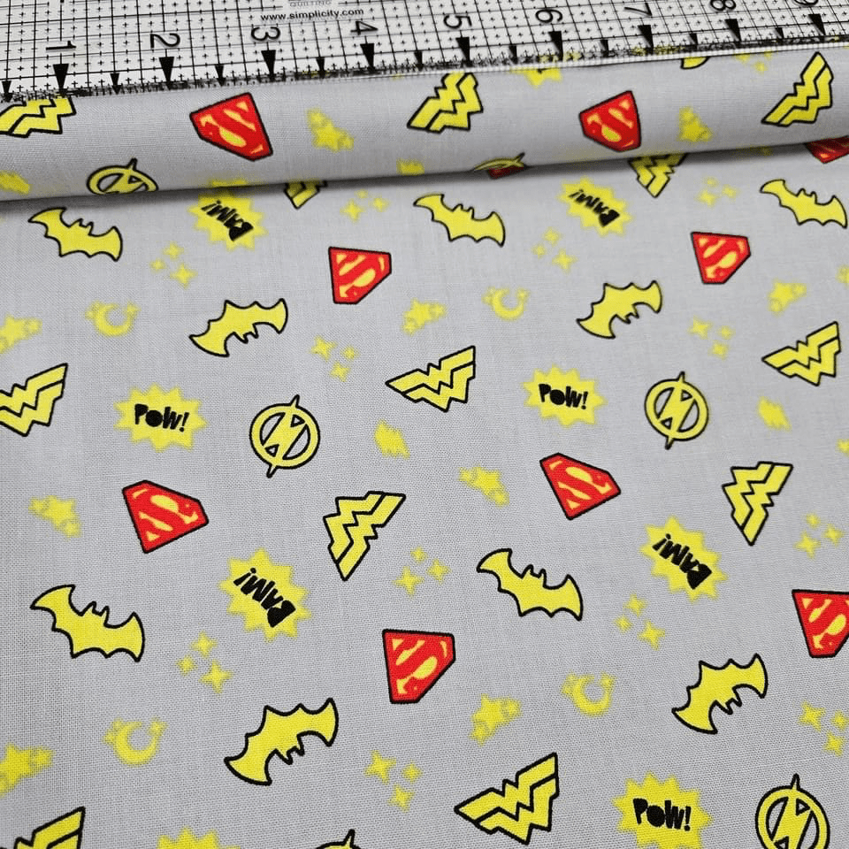 Camelot Cottons - DC Justice League Hero Logos Grey 23421302 100% Cotton Fabric