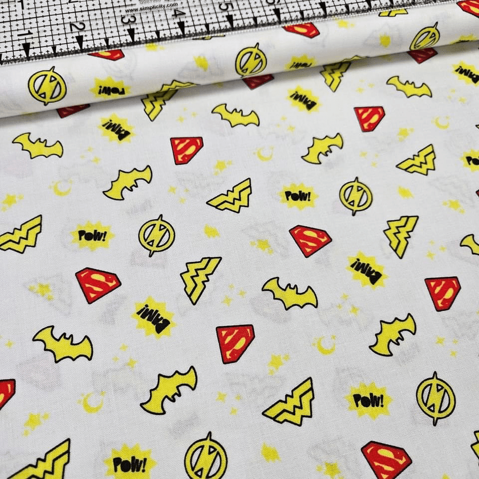 Camelot Cottons - DC Justice League Hero Logos White 23421302 100% Cotton Fabric