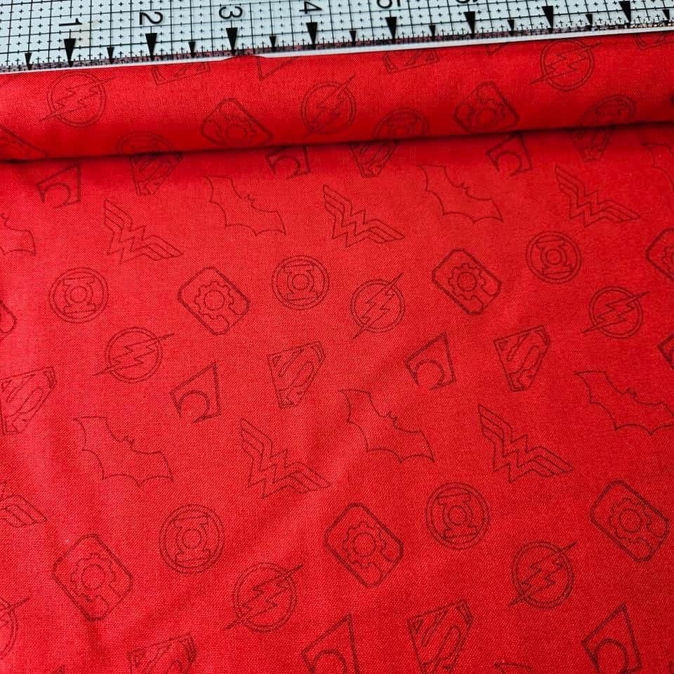 Camelot Cottons - DC Justice League Superheroes Logos Red 23421203 100% Cotton Fabric