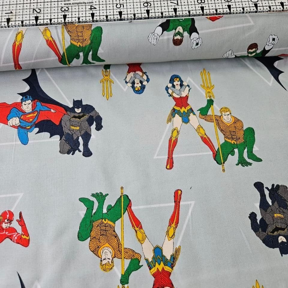 Camelot Cottons - DC Justice League Superheroes Pose Grey 23421205 100% Cotton Fabric