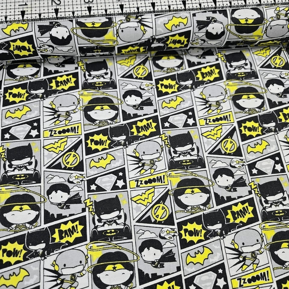 Camelot Cottons - DC Justice League Tiny Superheroes Comic Black Kawaii 23421303 100% Cotton Fabric