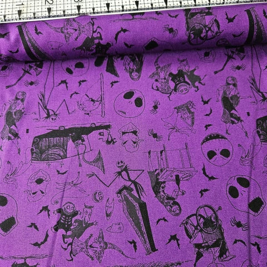 Camelot Cottons - Disney The Nightmare Before Christmas Purple 85390305 100% Cotton Fabric