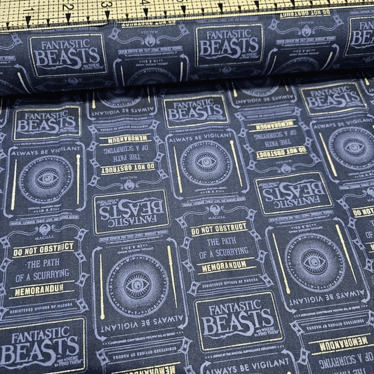 Camelot Cottons - Fantastic Beasts and Where to Find Them Blue Metallic 23900104L 100% Cotton Fabric