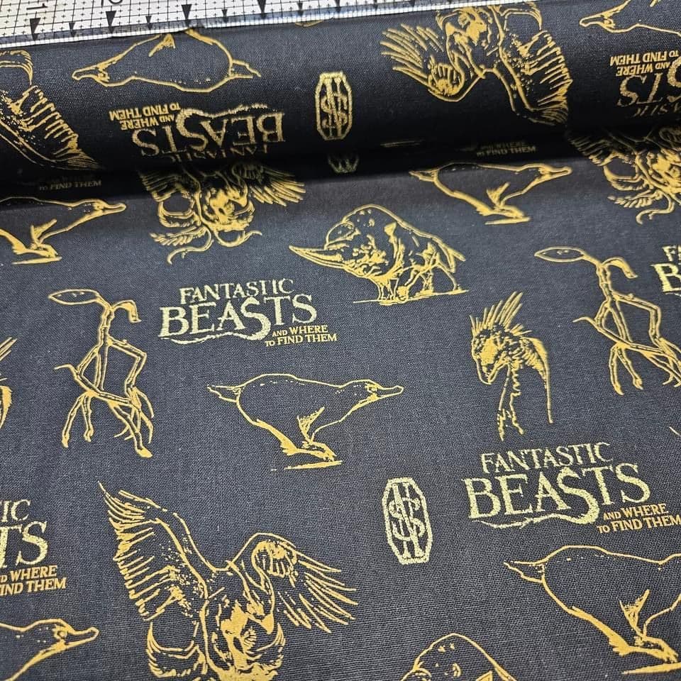Camelot Cottons - Fantastic Beasts and Where to Find Them Metallic Black 23900102L 100% Cotton Fabric