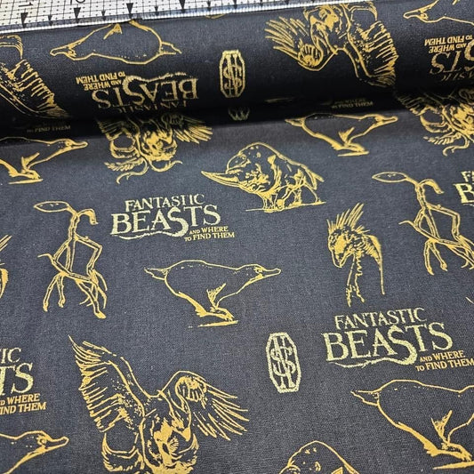 Camelot Cottons - Fantastic Beasts and Where to Find Them Metallic Black 23900102L 100% Cotton Fabric