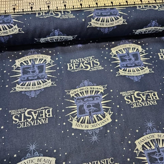 Camelot Cottons - Fantastic Beasts and Where to Find Them Metallic Blue 23900101 100% Cotton Fabric