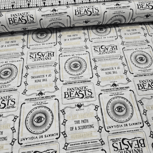 Camelot Cottons - Fantastic Beasts and Where to Find Them White Metallic 23900104L 100% Cotton Fabric