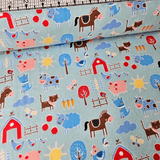 Camelot Cottons - Farm Animals Blue 21179913B Brushed 100% Cotton Fabric