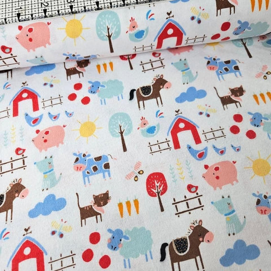 Camelot Cottons - Farm Animals White 21179913B Brushed 100% Cotton Fabric