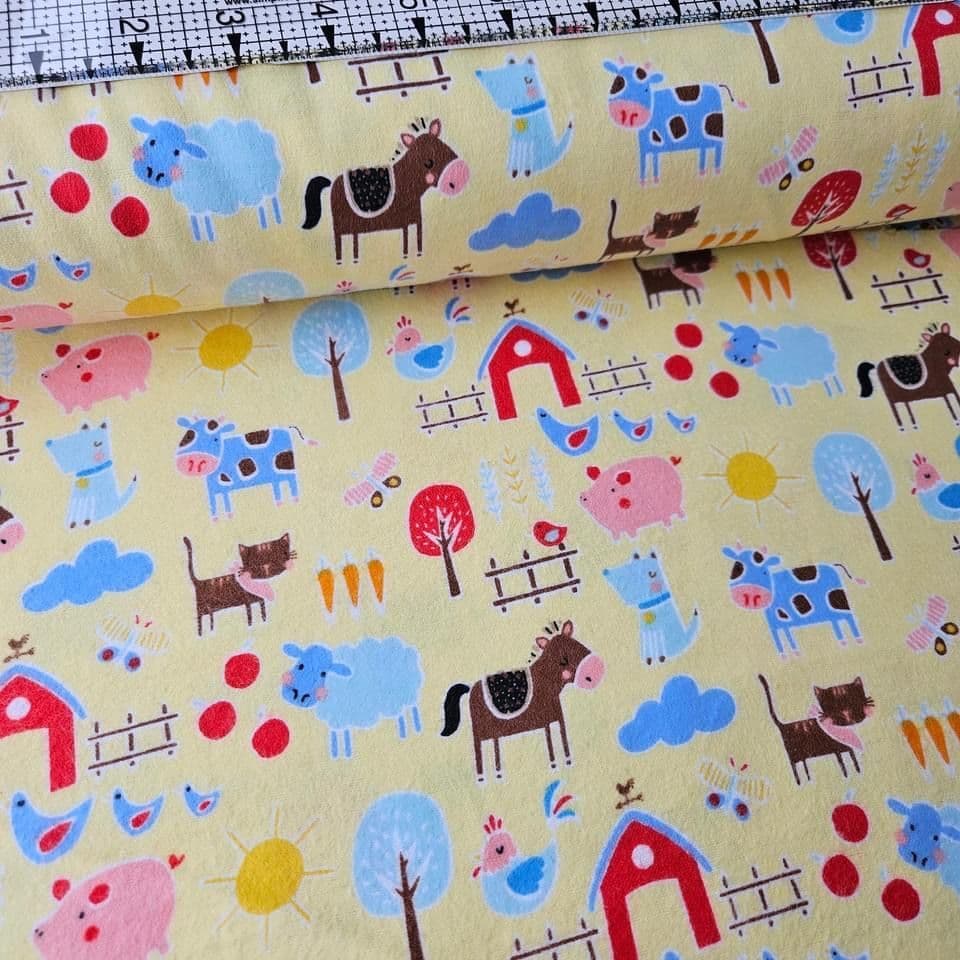 Camelot Cottons - Farm Animals Yellow 21179913B Brushed 100% Cotton Fabric