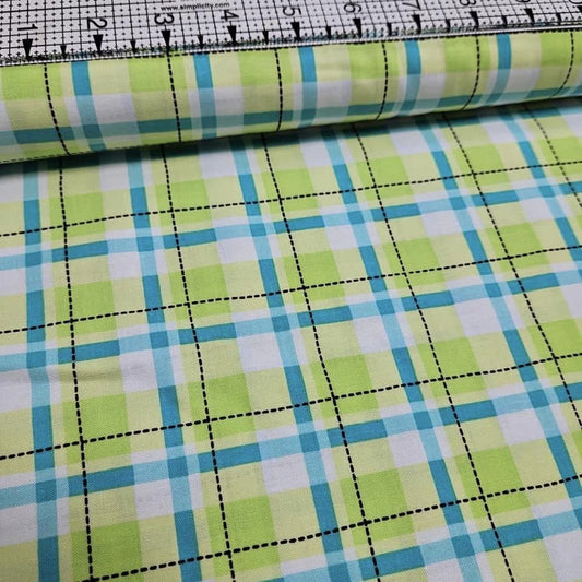 Camelot Cottons - Game On Green Check 27170706 100% Cotton Fabric