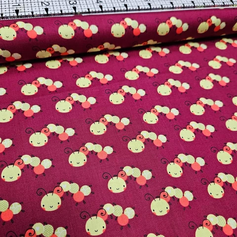 Camelot Cottons - Itty Bitty Caterpillars Red 9140205 100% Cotton Fabric