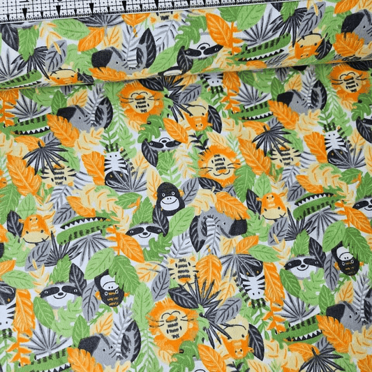 Camelot Cottons - Jungle Animals Grey 21179914B Brushed 100% Cotton Fabric