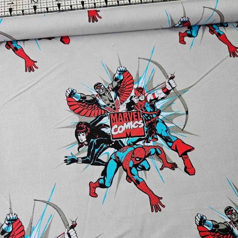 Camelot Cottons - Marvel Superheroes Characters Burst Grey 13020302 100% Cotton Fabric