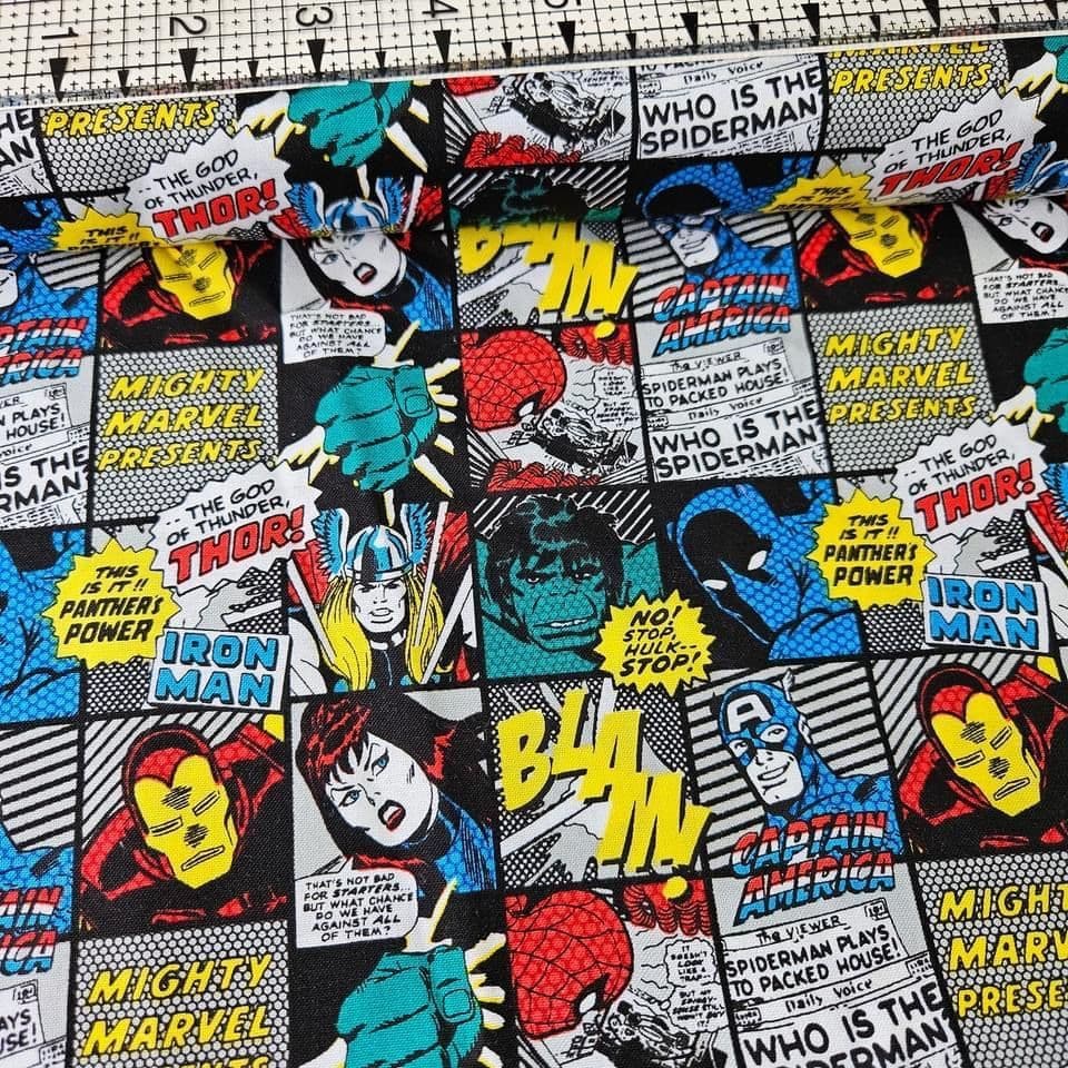 Camelot Cottons - Marvel Superheroes Comic Strip Multi 13020507 100% Cotton Fabric