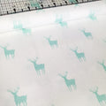 Camelot Cottons - Meadow Stag Aqua on White 100% Cotton Fabric - Crafts and Quilts