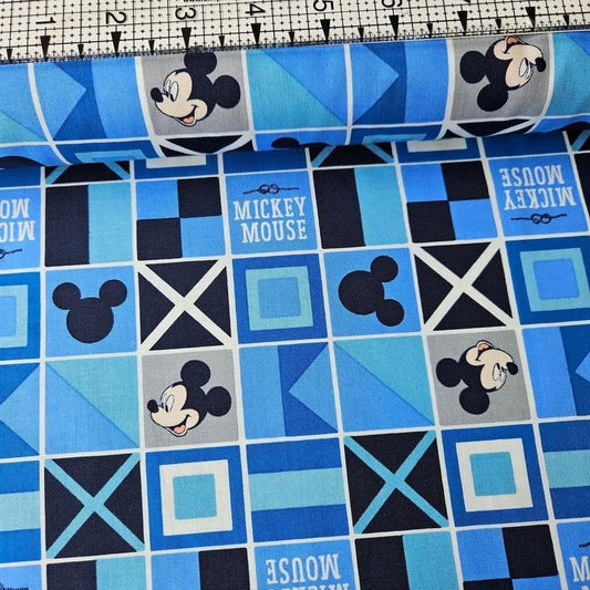 Camelot Cottons - Mickey Mouse Oh Boy Squares Blue 85270504 100% Cotton Fabric