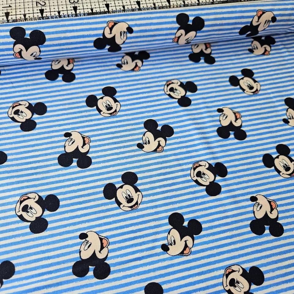 Camelot Cottons - Mickey Mouse Oh Boy Stripes Blue 85270507 100% Cotton Fabric