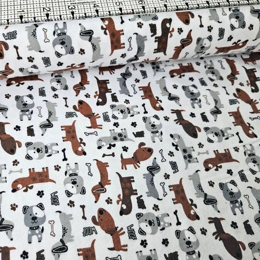 Camelot Cottons - Puppy Dogs White 21179910B Brushed 100% Cotton Fabric